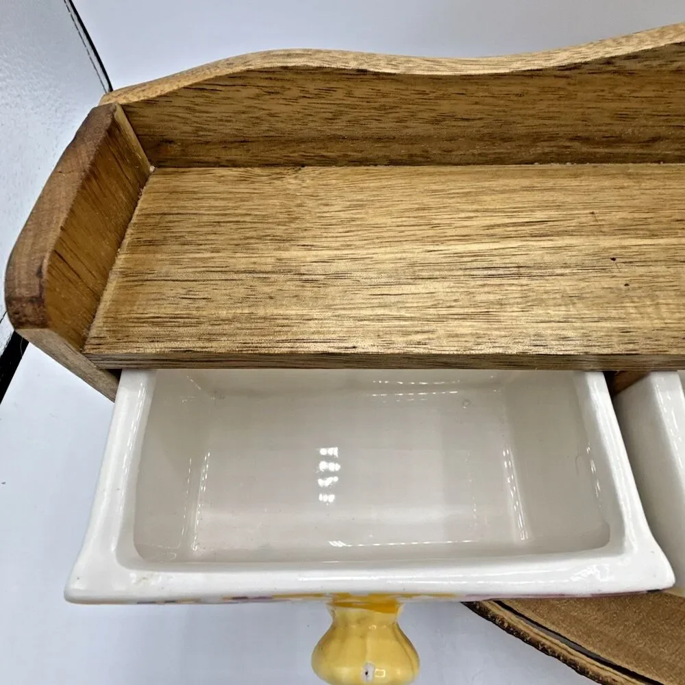 The Pioneer Woman Spice Rack Wood Shelf Ceramic 3-Drawers Bin Floral Melody